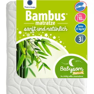 Babysom - Babymatratze Bambus | 60x120 cm | Kindermatratze | Naturfaser | Atmungsaktiv | Bezug abziehbar | Luftdurchlässiger Kaltschaum | Geprüft | Höhe 10cm