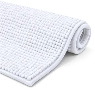 Homaxy Chenille Badezimmerteppich Badteppich Badematte rutschfest 40x60cm | Weiß, saugfähiger Badvorleger, maschinenwaschbar Duschvorleger, langlebig Badematten & Badteppiche, weich & komfortabel