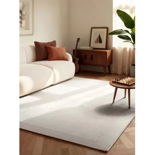 Villeroy & Boch Wollteppich Kari - Weicher Natur Wohnzimmerteppich mit Bordüre, Handgemacht & Natürlich, Modernes Design für Wohnzimmer, Schlafzimmer, Esszimmer, Flur - Natur Creme, 80x150 cm