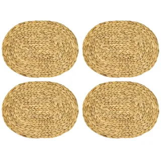 HMF Tischset oval geflochten aus Wasserhyazinthe, Platzset abwaschbar 4er Set 40 x 30 cm