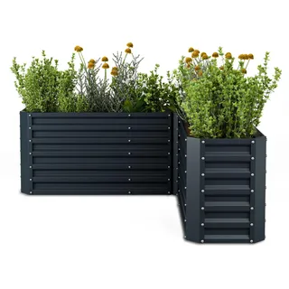 Blumfeldt Hochbeet 160x160, L-förmiges Gartenhochbeet 742 L Aus Wetterfestem Galvanostahl, Ergonomisch & Rostbeständig Mit Offenem Boden Für Optimale Drainage & Einfacher Montage - Schwarz