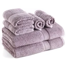 SweetNeedle Handtuch-Set, 6 Stück, 2 Badetücher, 2 Handtücher und 2 Waschlappen, täglicher Gebrauch, ringgesponnen, 100% Baumwolle, Lila