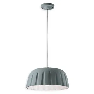 Pendelleuchte groß Vintage Deco Madame Gres Keramik Grau Leinwand 1 Licht E27 - Grau