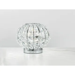 Ausgefallene Designer Kugel Tischlampe dimmbar, Chrom mit Glas Kristallen, Ø20cm - Silber