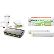 Foodsaver Vakuumiergerät für Lebensmittel mit integrierter Rollenaufbewahrung|Vakuumierer mit Schneidevorrichtung und „Delicate Food“-Modus|Enthält sortierte Vakuumbeutel + Plastic, Recycelbare Rollen