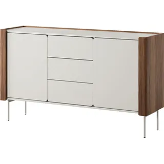 Masseno Kommode AVVOLGERE 141 cm Sideboard mit 3 Schubladen und 2 Türen für Wohnzimmer Schlafzimmer Modern 141x39x82 cm Nussbaumfarben / Kaschmir - Dunkelbraun