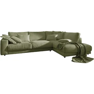 KAWOLA Sofa MADELINE Ecksofa Cord olivgrün Recamiere rechts - Grün