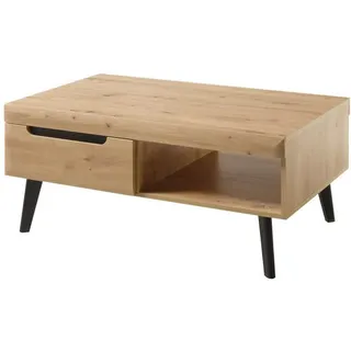 Furn.Design Couchtisch Artisan Eiche schwarz, Beistelltisch skandinavisch, 107 x 67 cm , Holzwerkstoff , Nachbildung,Eiche , Uni, Holz Optik , 2 Schubladen , Rechteckig , 67x46x107 cm , FSC 100% , Wohnzimmer, Wohnzimmertische, Couchtische