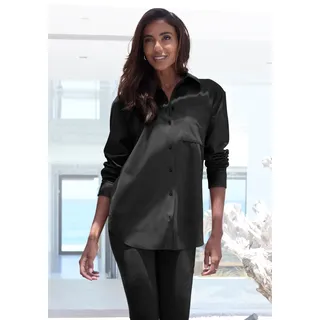 Langarmhemd FRENCH CONNECTION, Damen, Gr. 36/38, N-Gr, blau (schwarz), Samt, Obermaterial: 92% Polyester, 8% Elasthan, unifarben, figurumspielend lang, 2-Knopf-Manschette, Hemden Langarmhemd, aus Veloursleder-Imitat mit aufgesetzter Tasche, Loungewear