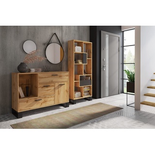 Skraut Home Loft| Rustikal | Sideboard | Regal | Esszimmer | Möbel | Eiche rustikal | Füße schwarz