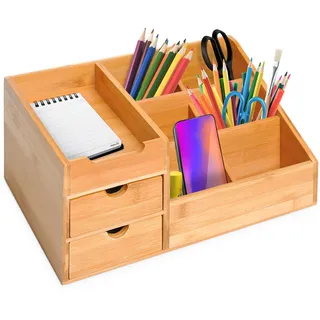 Homcom Schreibtischorganizer Aufbewahrungsbox Büro Box Organisation 2 Schubladen Natur L33 x B20,5 x H15,5 cm