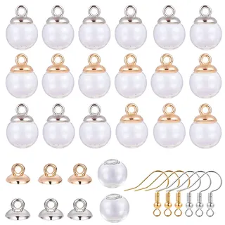 SUNNYCLUE 1 Box 40 Stück 14mm Mini Leere Klarglas Globe Bottle Wish Glaskugel, 40 stücke Bail Cap und Ohrring Haken für DIY Anhänger Charme Bolzenohrrings Machen, Silber-& Gold