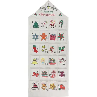 Adventskalender OTTO HOME "aus Stoff mit kunterbunten Motiven,zum Befüllen", bunt (weiß, bunt), B:50cm H:121cm T:1,5cm, Polyester, Adventskalender, Adventskalender, ca.47x117cm, ideal für Türen oder als Wandbehang