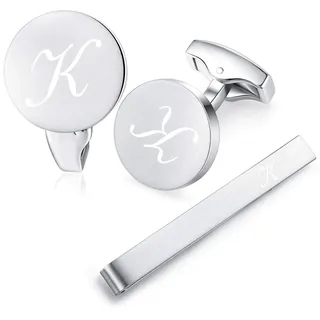 Honey Bear manschettenknöpfe & krawattennadel Set Initialen Buchstabe Herren Edelstahl Hochzeit Cufflinks Manschettenknopf Silber (K)