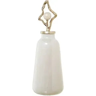 DRW Dekorative Bodenvase aus Glas mit Aluminiumdeckel in Weiß und Gold 65 x 21,5 x 21,5 cm