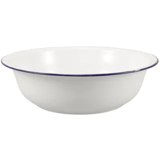 OUNONA Emaillierte Vintage 32cm aus Schüssel Emaille Fußwaschschüssel Rand im Multifunktional Weiße mit Blauem Retro Design und Fußbad Waschbecken