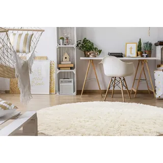 rugsx FLOKATI Wollteppich aus Griechenland Hochflor Rund Weiss 110 cm