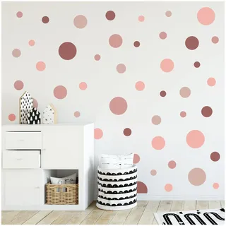 yabaduu 100 Klebepunkte Kreise Punkte Wandtattoo Kinderzimmer Schlafzimmer Babyzimmer Aufkleber Folie Deko Selbstklebend für Junge Mädchen Pastell (Y035-5 Rosa-Pink)