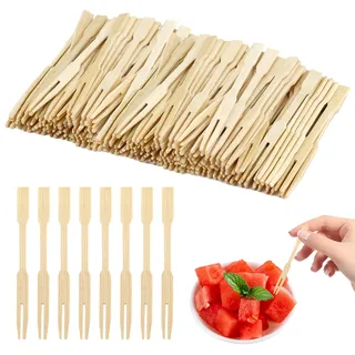 Aperitifspieß aus Bambus, 200 Stück Einweg-Gabel für Cocktails, Obstspieß aus Naturholz, Geschirr, Einwegspieß, Spieß mit zwei Zinken, Zahnkur für Kuchen, Salat, Lebensmittel, Party