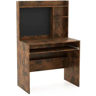 Homcom FANTASK Computertisch kompakt, Schreibtisch mit magnetischer Pinnwand Aufsatz Tastaturablage Verstellbarer Ablage, PC-Tisch Bürotisch für Home Office, Braun