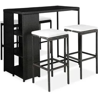 The Living Store 5-tlg. Gartenbar-Set mit Kissen Poly Rattan Schwarz - Schwarz