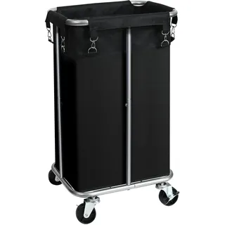 Ollieroo Wäschekorb mit Rollen, rollender Wäschekorb mit abnehmbarem Beutel, 100 L, Wäschesortierwagen, schmaler Wäsche-Organizer mit stabilem Metallrahmen, Schwarz + Silber