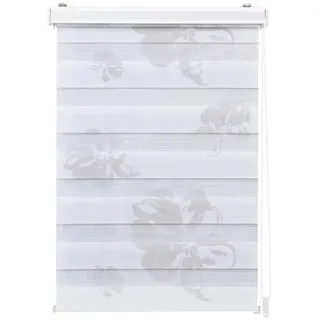 Doppelrollo , Weiß , Textil , Floral , 120x160 cm , Länge universell einstellbar , Heimtextilien, Vorhänge, Rollos, Doppelrollos