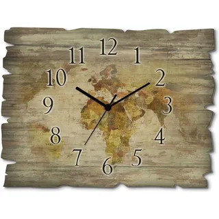 ARTland Holz Wanduhr Quarzuhr - schwarzer Zeiger Weltkarte Größe: 40x30 cm - Braun