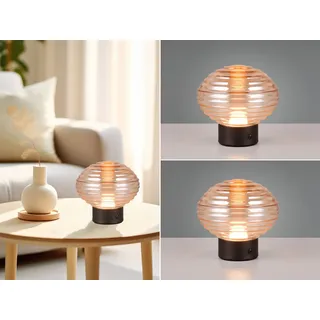 2er Set Retro Akku Tischlampen ohne Kabel mit Glasschirm Bernstein, Höhe 14cm