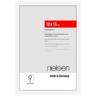 nielsen Bilderrahmen, 10 x 15 cm, Aluminium, Weiß matt, Fotorahmen zum Auftstellen im Hoch- & Querformat, bruchsicheres Kunstglas, Atlanta