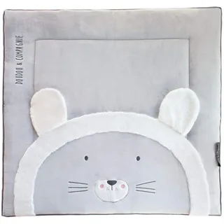 Doudou et Compagnie - Krabbeldecke für Babys – Spielteppich Löwe – Grau – 100 x 100 cm – quadratisch – Tapidou – DC3234