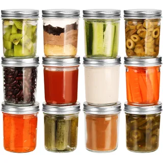 BELLE VOUS 12er Pack Einmachgläser mit Schraubdeckeln - 200 ml luftdichte Einmachgläser - Einkochgläser - Marmeladengläser - Einmachglas für Overnight Oats, Marmelade und mehr