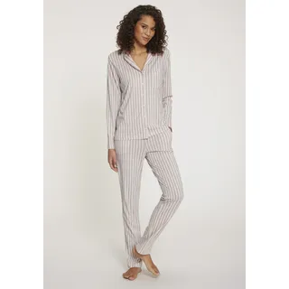 Pyjama S.OLIVER, Damen, Gr. 44/46, rosa (rosa gestreift), Single Jersey, Obermaterial: 50% Baumwolle, 50% Viskose, gestreift, Basic, bequem lang, V-Ausschnitt, eingesetzt abgesteppt, Homewear-Sets Pyjama, im klassischen Stil