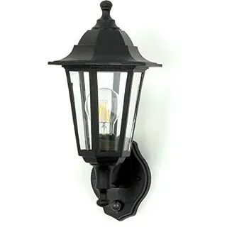 Kwazar Luminaire Außenwandleuchte mit Bewegungsmelder E27 IP44 Schwarz – Vintage Außenlampe max. 60W für Eingangsbereich, Hauswand & Garten | Wetterfeste Wandbeleuchtung ERANO.B