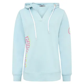 Hoodie ZWILLINGSHERZ "Moin Koordinaten", Damen, Gr. L/XL, tükis, Jersey, Obermaterial: 50% Baumwolle, 50% Polyester, unifarben mit Farbeinsätzen, hüftbedeckend, ohne Ausschnitt, Sweatshirts Hoodie, V-Ausschnitt, mit MOIN und Anker Stickerei, Kapuze und Kordelzug