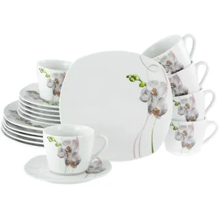 CreaTable CreaTable, 24024, Serie Square Orchidee, 18-teiliges Geschirrset für 6 Personen, Kaffeeservice aus Porzellan, spülmaschinen- und mikrowellengeeignet, Qualitätsproduktion