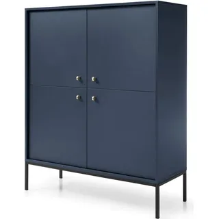 Moderne Kommode Sideboard Schrank Highboard Goldene Türgriffe | Wohnzimmer, Esszimmer, Flur & Diele - 104x125x39 - Melody I Dunkelblau + Schwarz 100cm - Dunkelblau, Schwarz