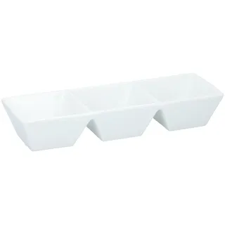 alpina Dipschalen Set 3 Behälter - Tapas Schalen für Snacks und Dips - Porzellan Snackschale - Spülmaschinenfest - 28 x 8,5 x 3 cm - Perfekt für Partys und Geburtstage - Weiß
