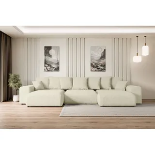 altdecor Ecksofa mit Schlaffunktion und Bettkasten Corner Sofa Eckcouch Couch U-Form universal, links/rechts angeordnet Schlafcouch Ausziehbar Wohnlandschaft ESKAR-U -364x176x84cm Beige - milchig