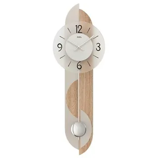 AMS 7296 Wanduhr Quarz mit Pendel Holz Sonoma Optik mit Aluminium Pendeluhr - Braun, Silber
