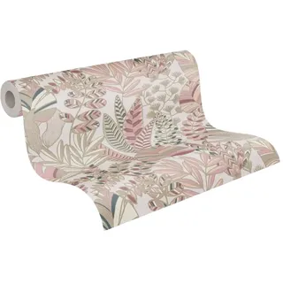 A.S. Création Vliestapete mit glänzendem Blattmuster Antigua - Rosa, Weiß, Gold - florale Motivtapete - 390954