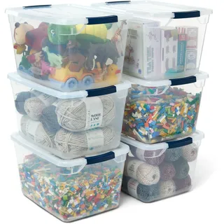 Newell RubbermaidRubbermaid Aufbewahrungsbehälter aus Kunststoff, stapelbar, mit robusten transparenten Deckeln mit Einrastfunktion, 30 Quart - 6 Pack