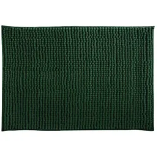 MSV – Chenille-Mikrofaser-Badematte – Langflorig, rutschfest – Maschinenwaschbar – Praktische Aufhängeschlaufe – Optimaler Komfort und Hygiene – Dunkelgrün – Einzeln – 50 x 80 cm
