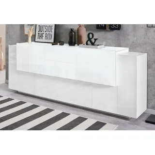 Dmora - Kommode Cesare, Küchen-Sideboard mit 5 Türen und 2 Schubladen, Wohnzimmer-Buffet, Küchen-Sideboard, 100% Made in Italy, 220 x 45 x 86 cm, glänzendes Weiß