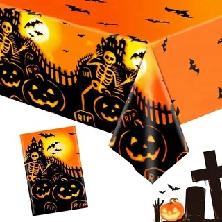 Tischdecke Halloween Deko, 180 x 137 cm wasserdichte Kürbis Tischdeko, Gruselige Party Tischdecke für Halloween, Karneval & Mottoparty