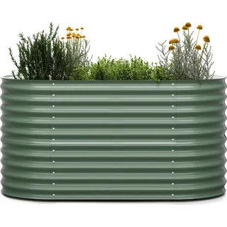 Blumfeldt High Grow Hochbeet - Ergonomisches 1.000-l-Hochbeet aus Rostfreiem Galvalume-Stahl für Gemüse und Kräuter, 80 cm Höhe, Einfache Montage, Frostsicher - Hochbeet aus Metall für Garten - Grün