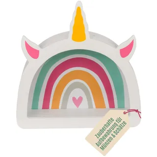 Holz-Spardose, Regenbogen-Einhorn, ca. 17,5 x 5 x 18 cm,