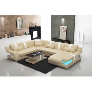 Sofa UForm Ledersofa Couch Wohnlandschaft Garnitur Design Modern Sofas Grau LED - Grau