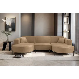 Fun Möbel Wohnlandschaft U-Form Sofa VALENCIA in Stoff Noel Braun - Braun
