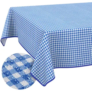Tischdecke aus Stoff Textil abwaschbar Tischwäsche Tischtuch Baumwolle Polyester Vichy Blue Rund 140cm In-/Outdoor Tischdecke